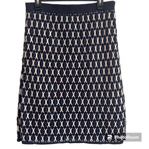 Tory Burch Skirt Women"s Size 12 Navy White Knee Length Back Slit Back Zip